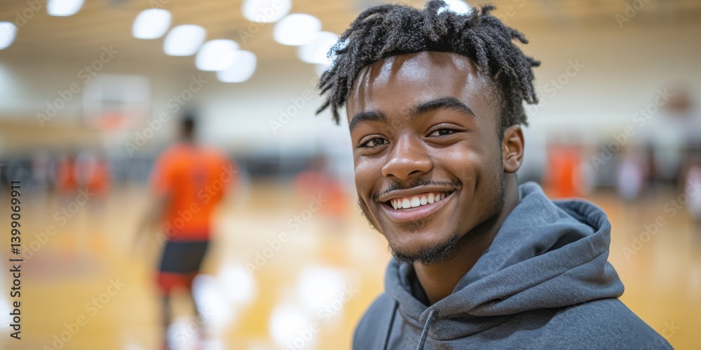 Fototapeta premium A young man with dreadlocks is smiling for the camera in a gym