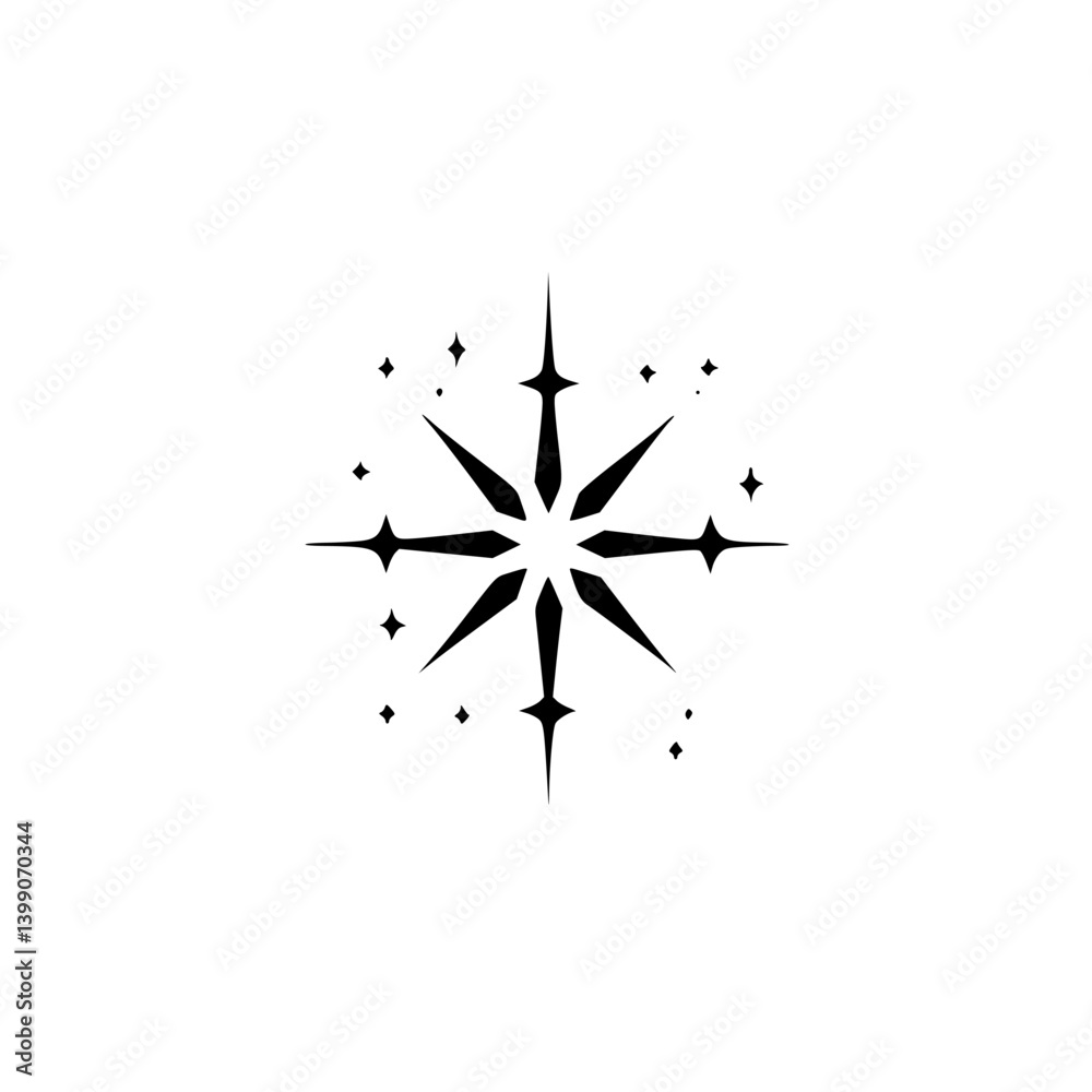 Fototapeta premium Black Starburst Emblem on White Background - Minimalist Design