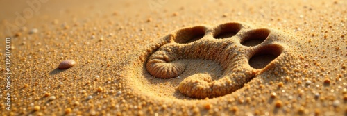 Elephant Footprint in Sandy Beach , sand, footprint