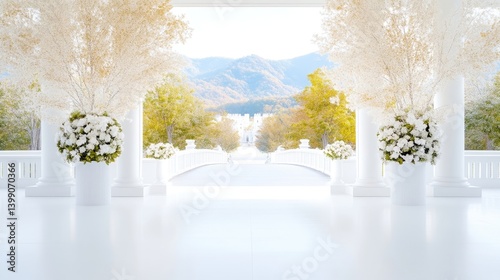 Obraz na płótnie Elegant white outdoor venue with floral decor w salonie