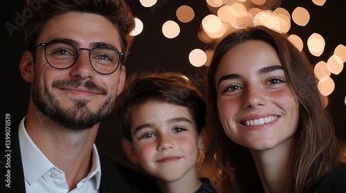 Obraz na płótnie Happy family portrait. Close-up shot of a smiling father, mother, and child. Warm, inviting atmosphere w salonie