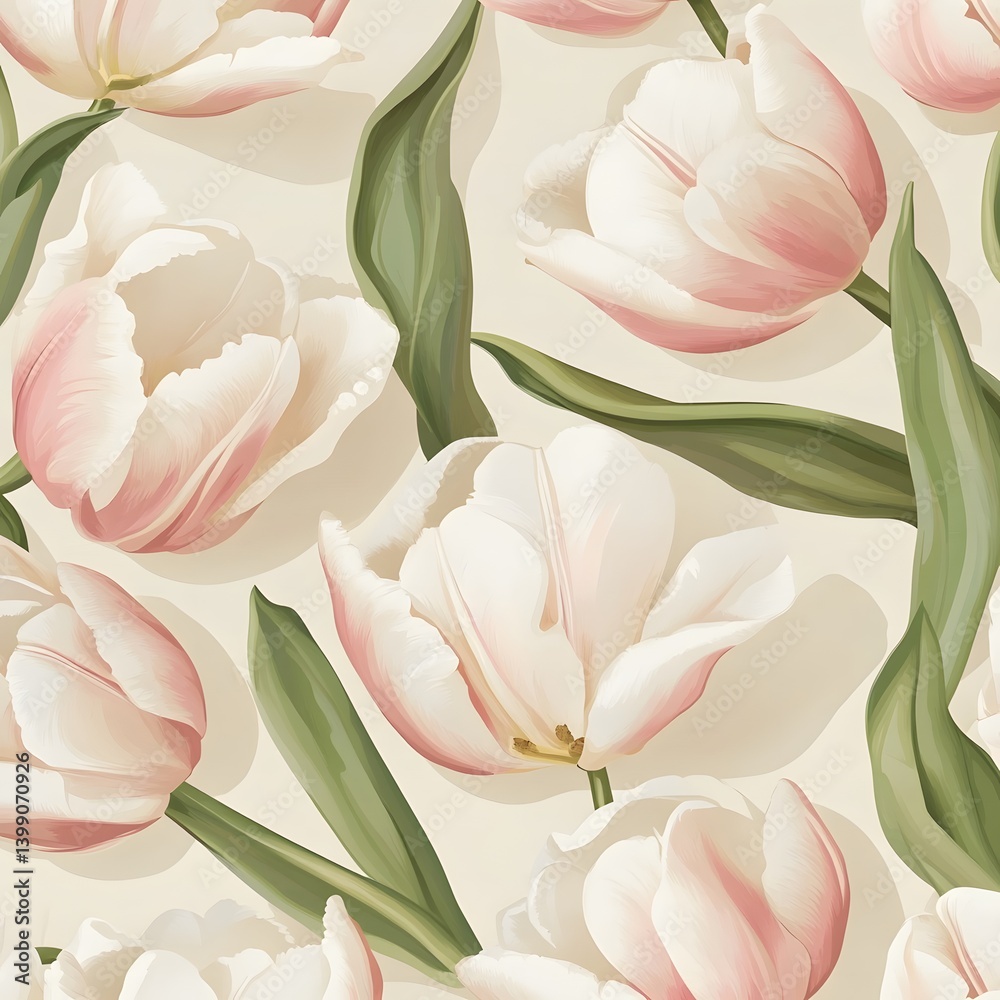 Fototapeta premium Elegant Seamless Pastel Pink Tulips Floral Pattern