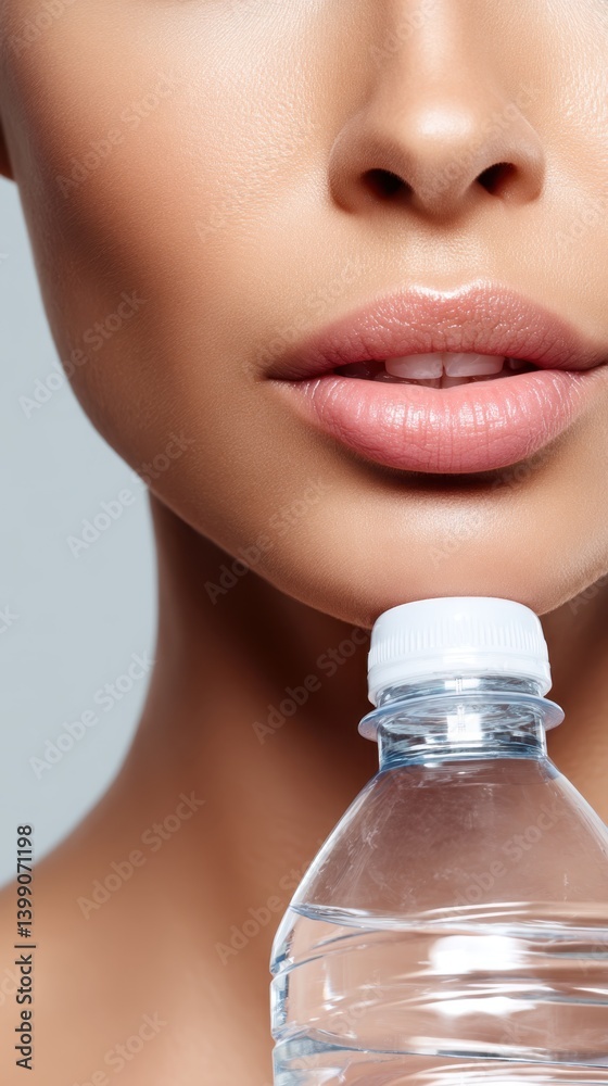 Woman drinking water concept. Person holding a water bottle, emphasizing hydration and beauty. Woman drinking water concept. Person holding a water bottle, emphasizing hydration and beauty.