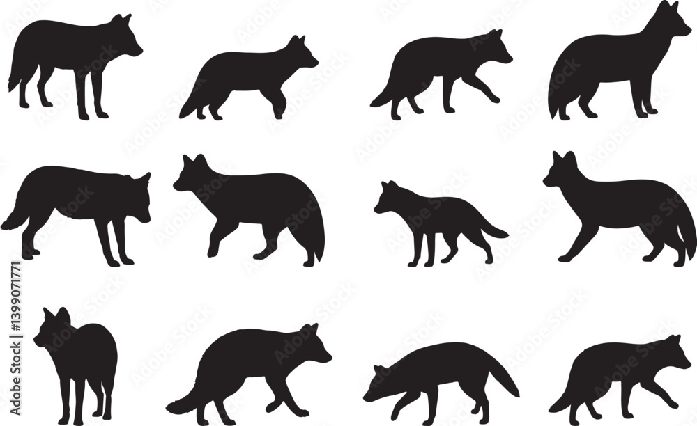Obraz premium Dhole Silhouette – Minimal Vector Illustration on White Background