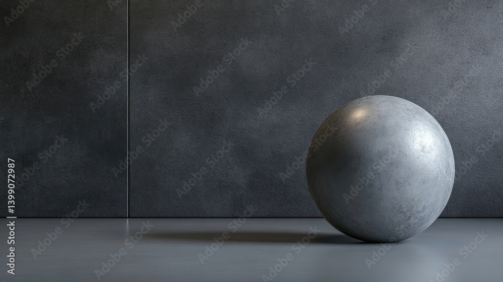 Gray sphere on a dark gray wall and floor