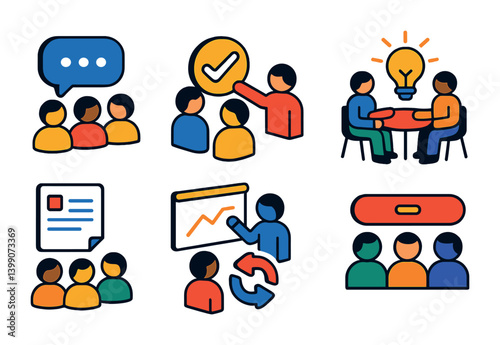 Isometric flat vector set of icons of team email features: shared inbox, group reply, assign message, internal note, mention teammate, collaboration icon, team folder, role badge. isolated