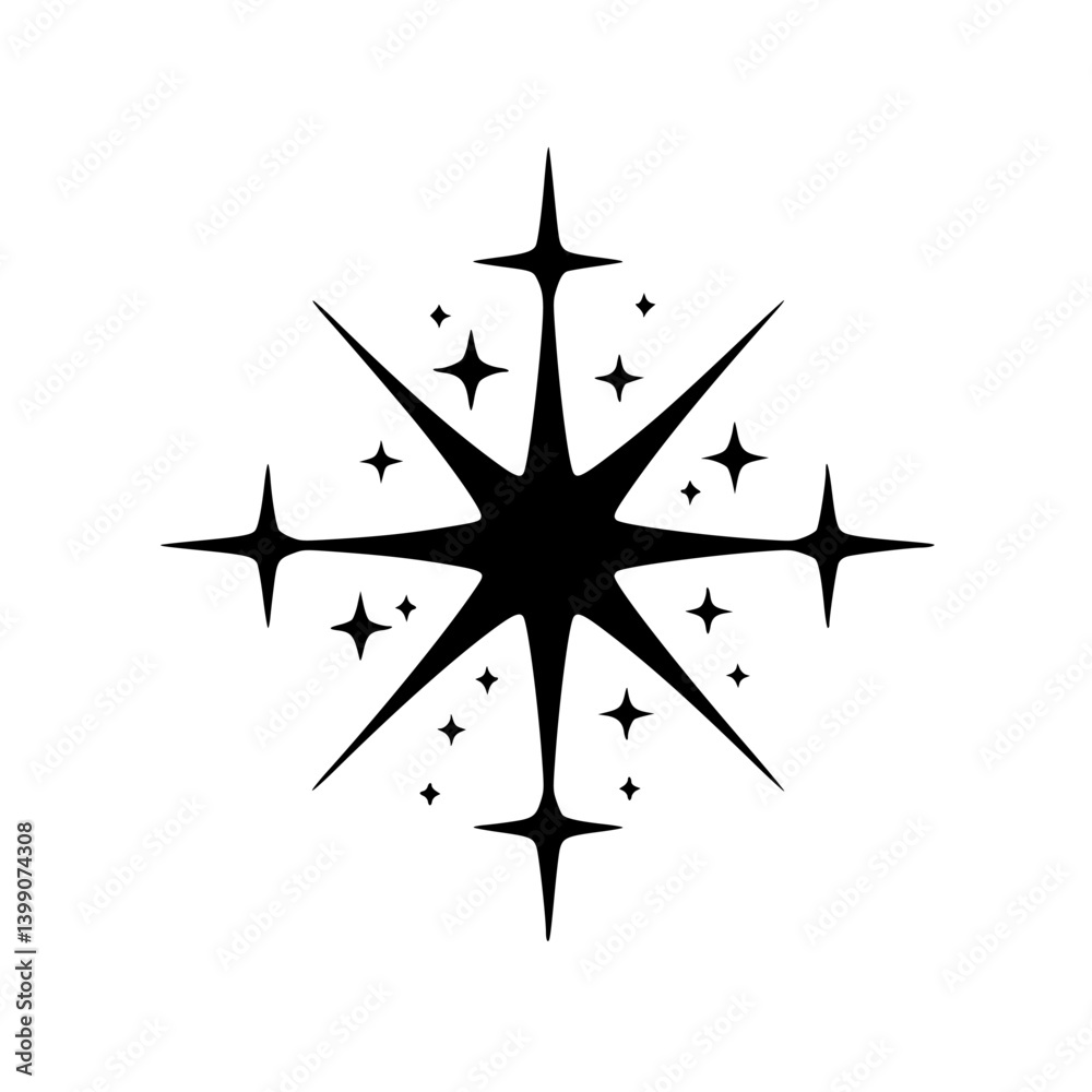 Fototapeta premium Black Starburst Sparkle Vector Illustration on White Background