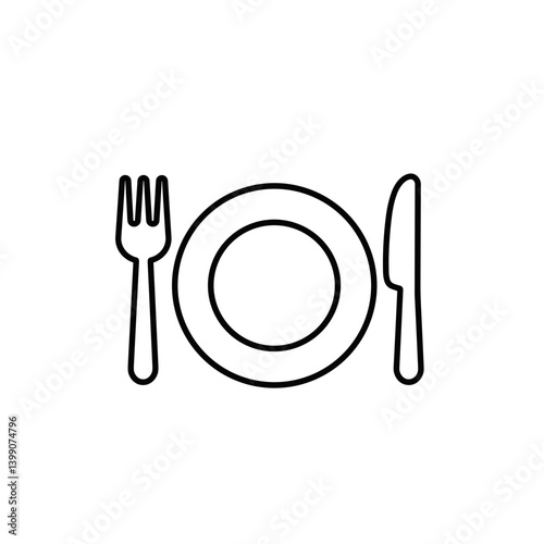 Cutlery set with plate and utensils on a white background  