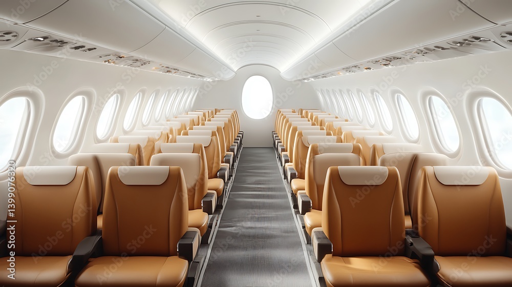 Empty Airplane Cabin: Modern Aircraft Interior Design
