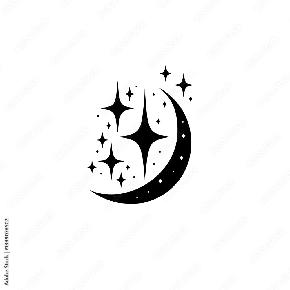 Celestial Moon & Starburst Illustration: Minimalist Night Sky Graphic Celestial Moon & Starburst Illustration: Minimalist Night Sky Graphic