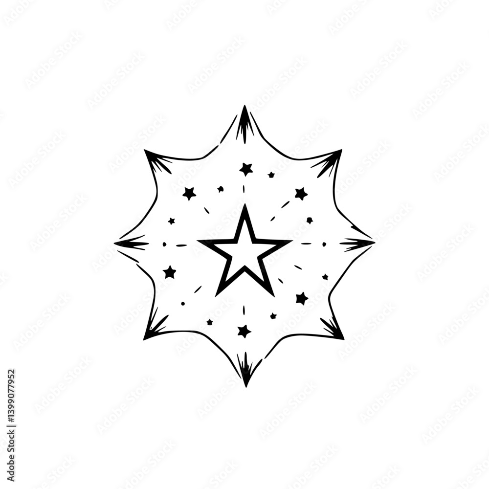 Abstract Starburst Mandala, Black and White, Minimalist Design