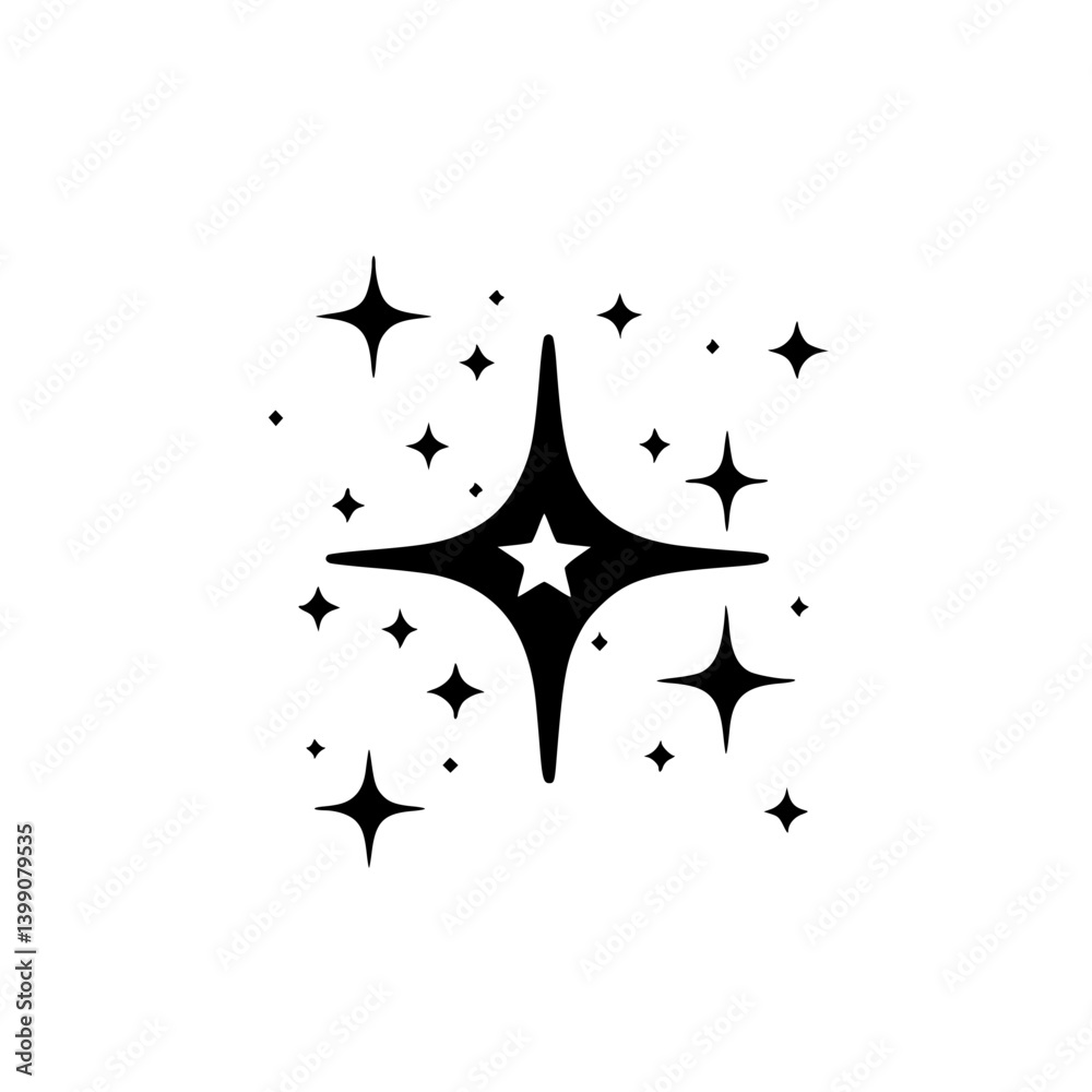 Fototapeta premium Sparkling Star Cluster Illustration, Minimalist Black & White Design