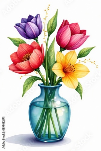 Wallpaper Mural Hand-painted watercolor-style flowers in a vase, watercolor, floral Torontodigital.ca