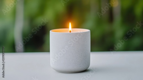 Obraz na płótnie A single, lit candle on a table. Soft light and warm glow w salonie