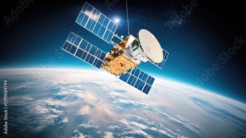 Obraz na płótnie Satellite Orbiting Earth: A Stunning View of Technology in Space w salonie