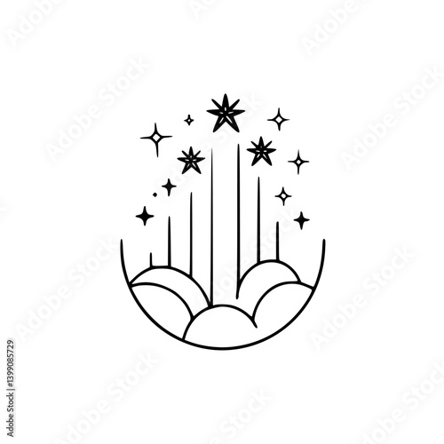Celestial Rising: Minimalist Starry Night Illustration