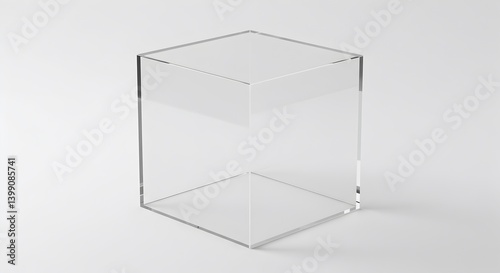 Minimalist clear acrylic cube on plain background for display purposes
