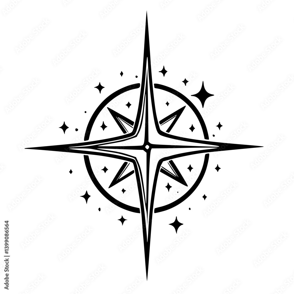 Fototapeta premium Compass Rose Vector Icon, Minimalist Black and White Design