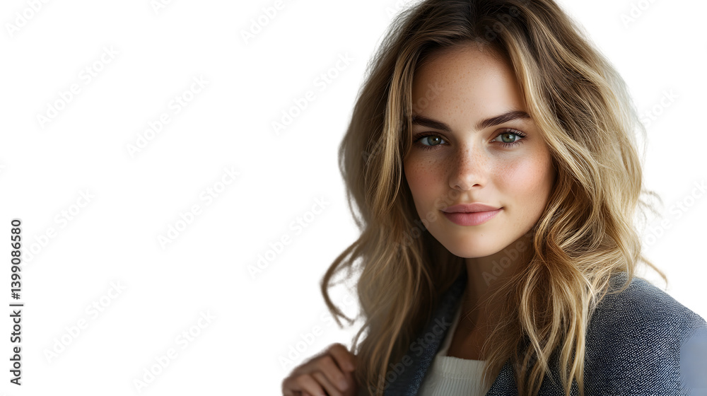 Closeup portrait of a young woman with blonde hair and freckles Closeup portrait of a young woman with blonde hair and freckles