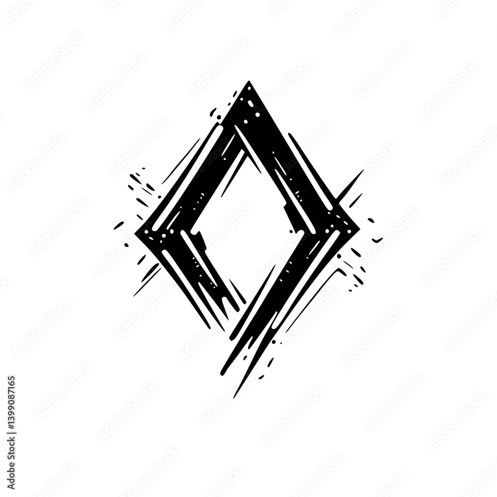 Abstract Diamond Logo: Black and White Ink Splatter Art