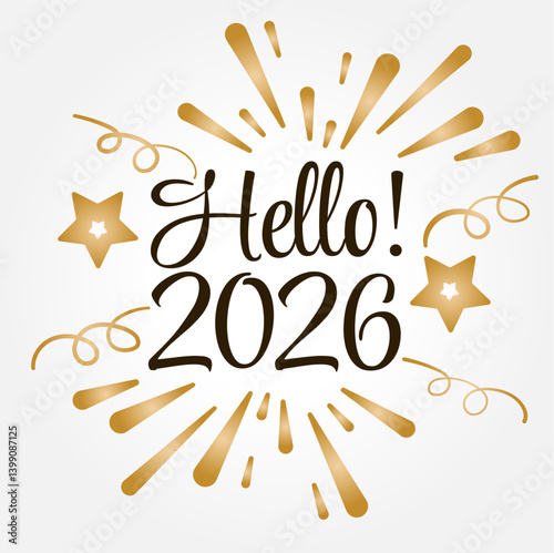 Hello 2026 hand drawn banner New year concept	