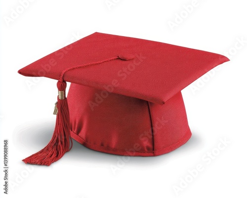 Obraz na płótnie Bright red graduation cap, perfectly smooth surface, crisp edges and clean lines - reflection academic cap graduation pristine w salonie