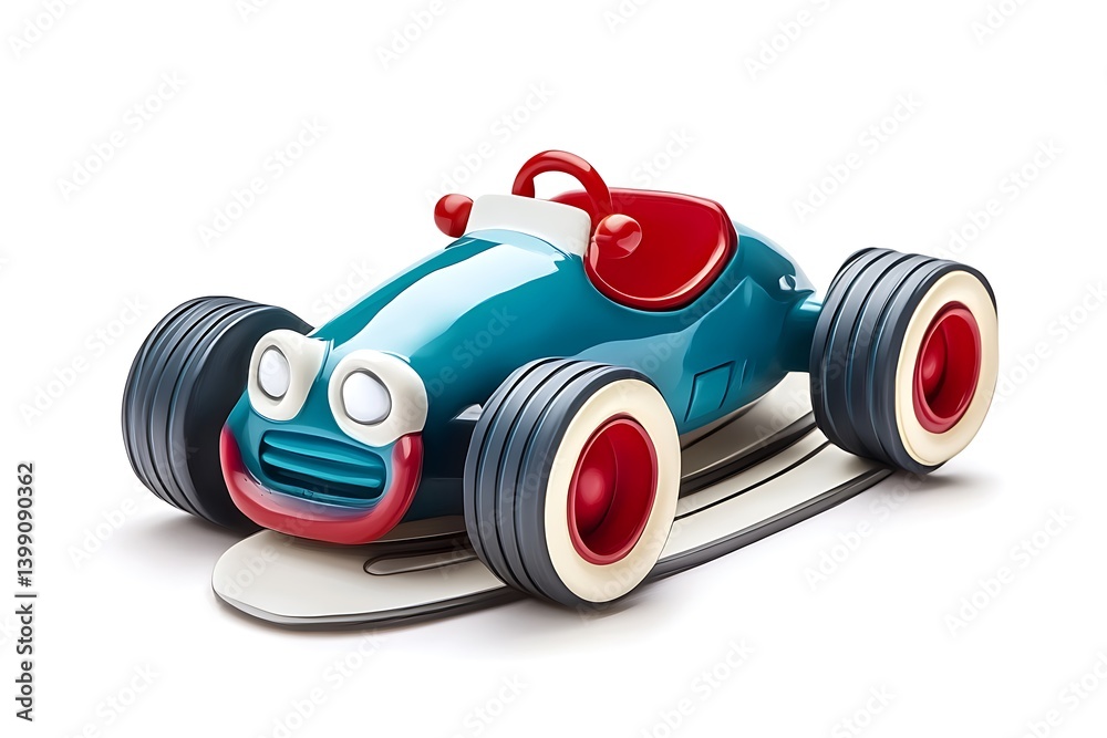 Colorful Toy Car with Cartoonish Design on a White Background for Playful Imagery Colorful Toy Car with Cartoonish Design on a White Background for Playful Imagery