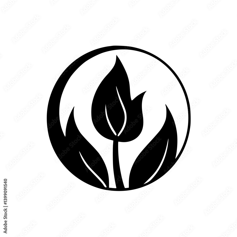 Black and White Botanical Logo: Leaf and Circle Design Black and White Botanical Logo: Leaf and Circle Design