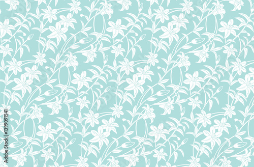 Floral Pattern,  White Lily, Casablanca Motifs, Light green
