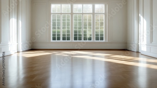 Obraz na płótnie Empty sunlit room with large windows w salonie
