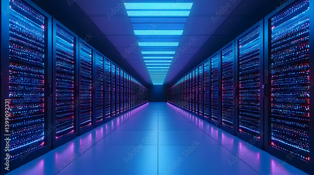 Fototapeta premium Futuristic Server Room With Neon Lighting