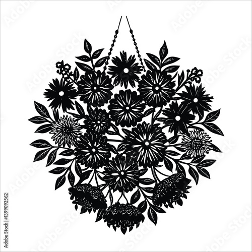 Dried Flower Wall Hanging Vector illustration of an abstract floral design with vintage flower and leaf elements