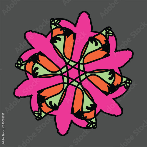 Abstract and fauna ceramic motif design with colorful colors on a gray background