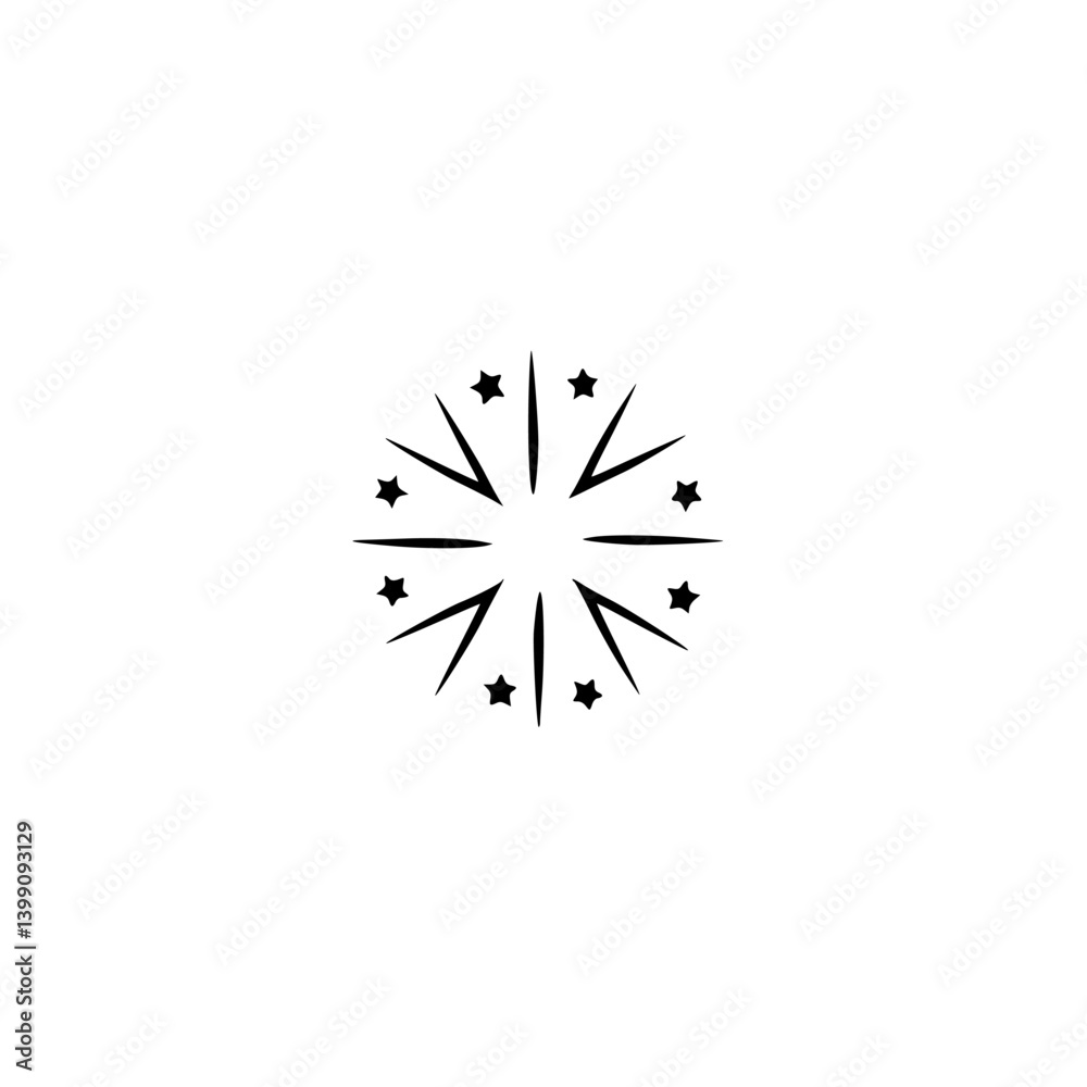 Minimalist Starburst Icon, Vector, Black and White