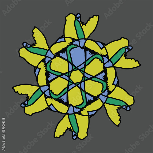 Abstract and fauna ceramic motif design with colorful colors on a gray background