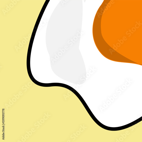 Single flat cartoon style fried sunny side up egg vector illustration icon. Bright yolk on the left side with spreading egg. Ideal for food app icons, breakfast menus, or culinary blogs.