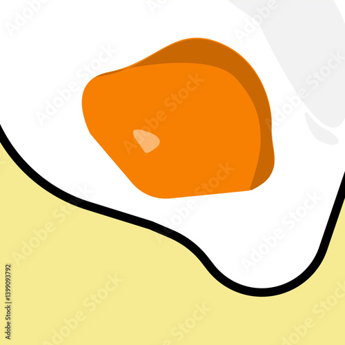 Vertical egg white shape with the orange yolk in the upper center, black outline, yellow background.  Ideal for cafe logos, social media highlight icons, or recipe. Clean fried egg graphic.