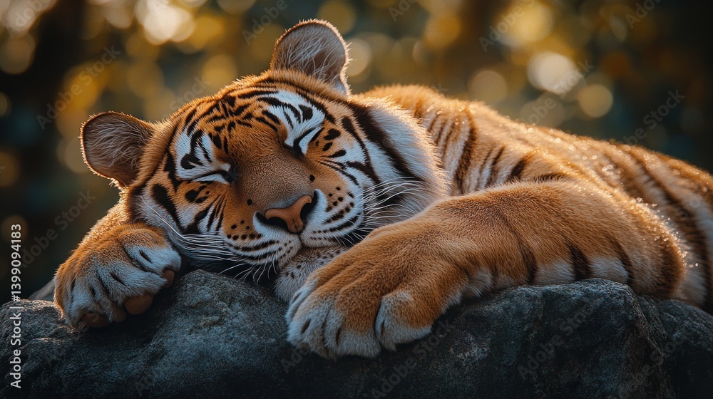 Fototapeta premium Serene Siberian Tiger Resting on Rock