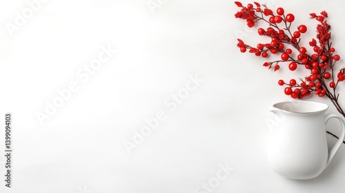 Obraz na płótnie White pitcher and red berries on a white background w salonie