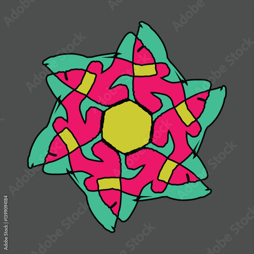 Abstract and fauna ceramic motif design with colorful colors on a gray background