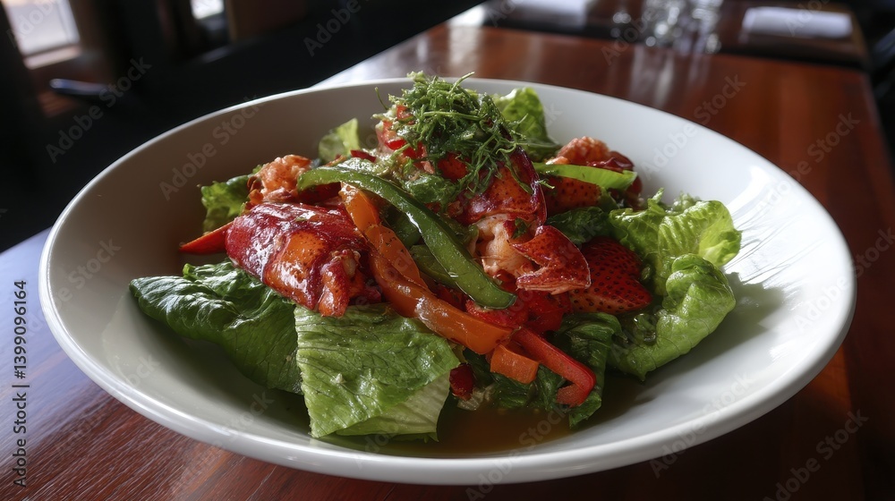 Lobster salad with lettuce bell peppers a-4 - photography view delicious