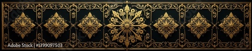 Intricate gold filigree with black and gold geometric patterns, design, luxury, opulence
