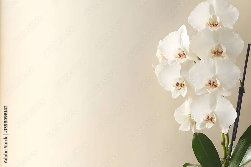 Fototapeta premium Elegant White Phalaenopsis Orchids Beige Background