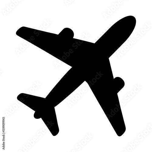 Black Silhouette of an Airplane Flying Above on a White Background