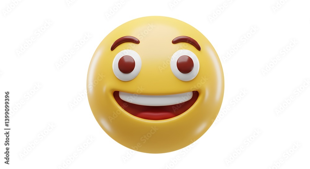 Fototapeta premium Cheerful emoticon icon rendered in 3D with a beaming expression isolated