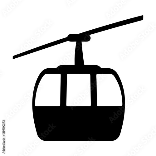 Black and white silhouette of a cable car suspended on wires