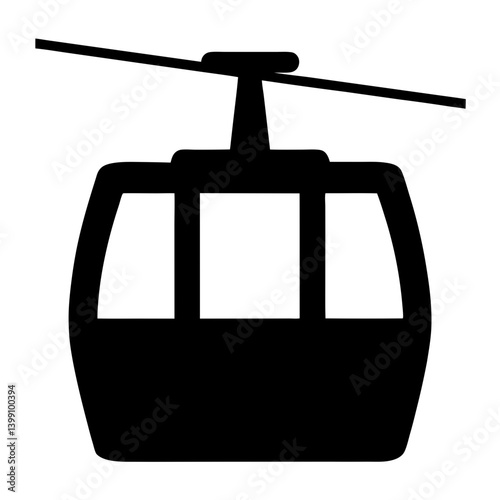Black and white depiction of a cable car ascending a mountain