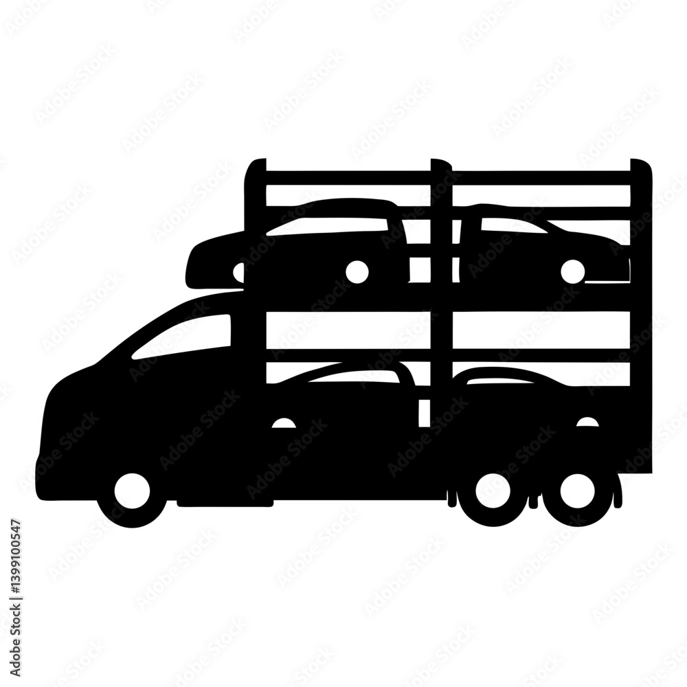 Silhouette of a vehicle carrier truck loaded with multiple passenger cars