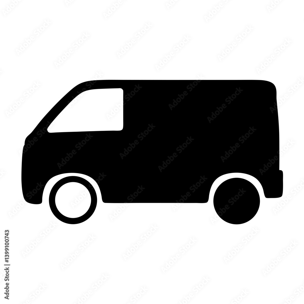 Black and white delivery van icon representing transportation and logistics service Black and white delivery van icon representing transportation and logistics service