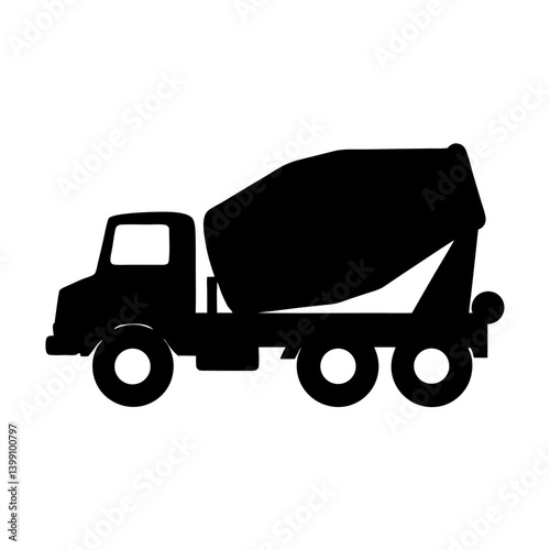 Silhouette of a cement mixer truck with a revolving drum for mixing